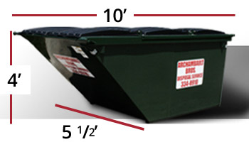 Depiction of the dimensions of a 6 yard residential dumpster